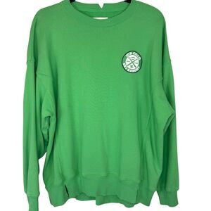 Aerie Green "ski resort" distressed crewneck oversized sweater Size Small